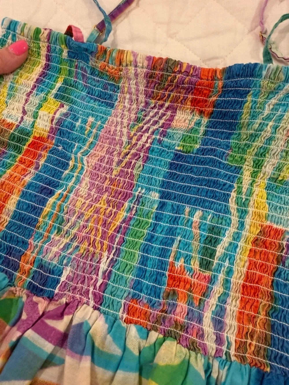 Patchwork Blue Maxi Sundress with Adjustable Straps - Picture 5 of 5